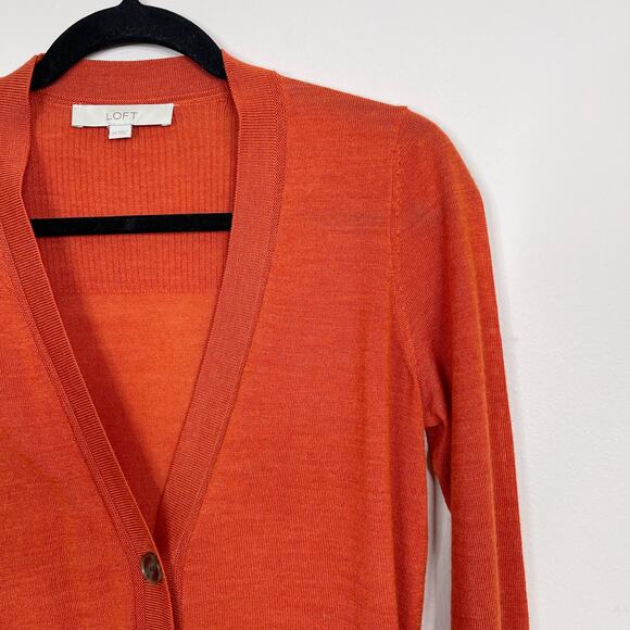 LOFT XSmall Orange Wool Blend Cardigan Sweater - Picture 3 of 8